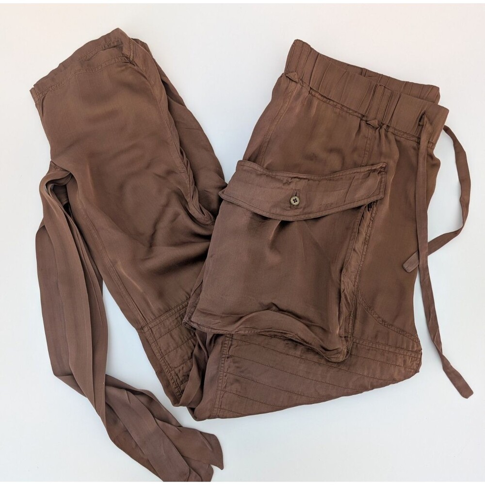 Nicolas K Pants Women’s L Bronze Brown Field Cargo Elastic Waistband Drawstring